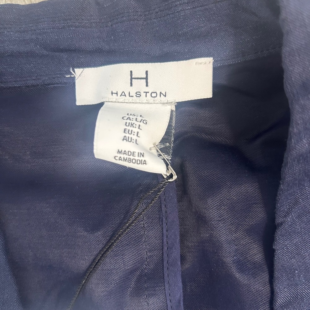 NWT Halston Womens Large Navy Blue Linen Blend Blazer Jacket Single Button Lined - Picture 4 of 8